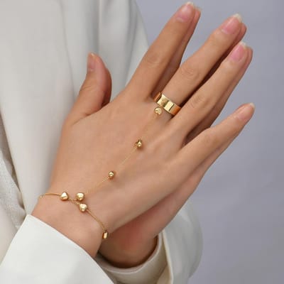 Eenvoudige hart hanger ketting armband link verbonden vergulde brede vinger ring armbanden voor vrouwen link handharnas sieraden
