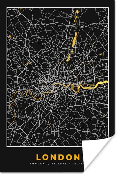 Poster Londen - Stadskaart - Plattegrond - Goud - Kaart - 120x180 cm XXL