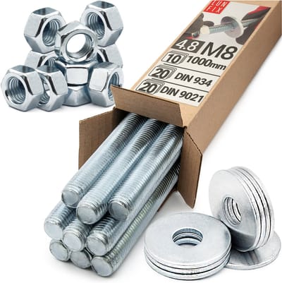LUN FIX - Gewindestangen Set M8 x 1000 mm - 10 Stk - verzinkt - bevestigingsset