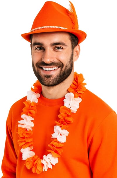 Partychimp Oranje Hoed Bayern met Veer Koningsdag EK WK voor bij Verkleedkleren Volwassenen Oranje verkleedkleding - One Size