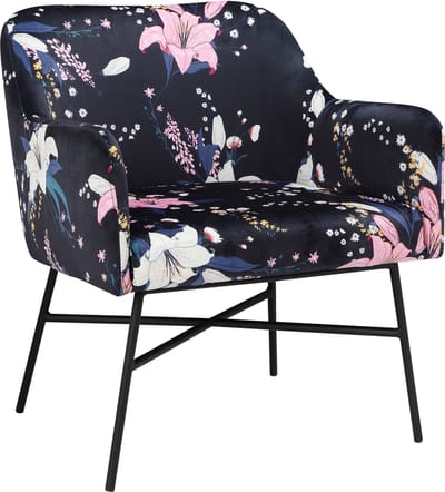 Flora-Gestoffeerde Accent Stoel in Fluweel Blauw Bloemig