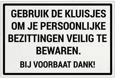 Gebruik de kluisjes voor persoonlijke bezittingen bord | Forex Re materiaal | 18 x 12 cm
