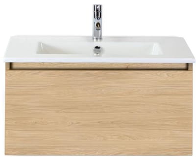 Frozen Badmeubelset 80 cm - Greeplijst in Kleur - Casella Oak - Keramische Wastafel Wit 1 Kraangat