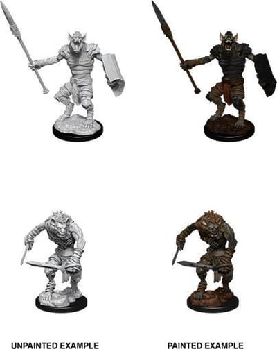 D&D Nolzur's Marvelous Miniatures Gnoll and Gnoll Flesh Gnawer (ongeschilderd)