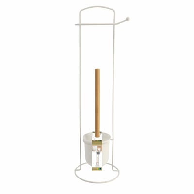 Tendance Toiletborstel met toiletrolhouder - vrijstaand - wit - metaal - 58 cm