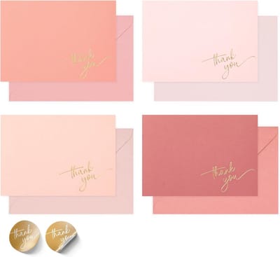 40 Luxe Bedankkaartjes Roze met Goudfolie, Enveloppen en Stickers - Perfect voor Feestelijke Gelegenheden