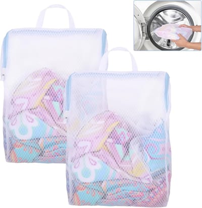 Wasnet Set - Waszakken - Fijne Was Beschermen - Automatische Ritssluiting - 2 Stuks 55cm - Wit