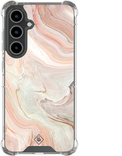 Casimoda® hoesje - Geschikt voor Samsung Galaxy S25 FE - Marmer Waves - Shockproof case - Extra sterk - TPU/polycarbonaat - Bruin/beige, Transparant