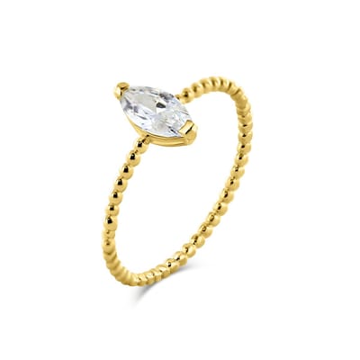 9NBG-0682-50 – New Bling – 14 karaat geelgouden ring – Met witte zirkonia – Maat 50