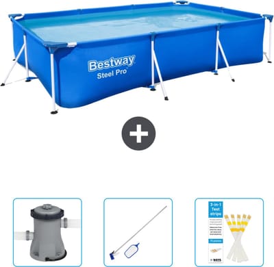 Bestway Rechthoekig Steel Pro Zwembad - 300 x 201 x 66 cm - Blauw - Inclusief Pomp - Schoonmaakset - Testrips