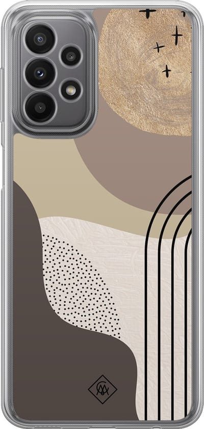 Casimoda® hoesje - Geschikt voor Samsung Galaxy A23 - Abstract Almond - 2-in-1 case - Schokbestendig - Geometrisch patroon - Verhoogde randen - Bruin/beige, Transparant