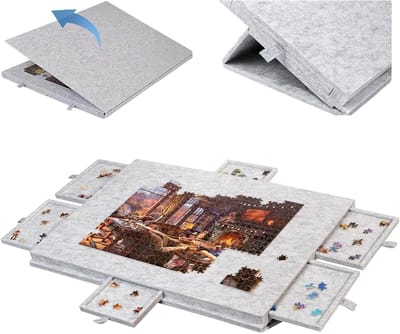 Kantelbare Puzzeltafel - Vilten Puzzelbord - Lichtgewicht en Draagbaar - Met 6 Sorteerladen - Voor Puzzelliefhebbers