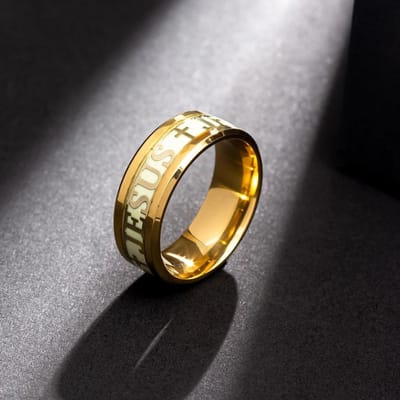 Mode Roestvrij Staal Lichtgevend Christenen Jezus Kruis Ring Voor Mannen Vrouwen Gloeiend in het Donker Titanium Fluorescerend Bruiloft Sieraden 9 gray