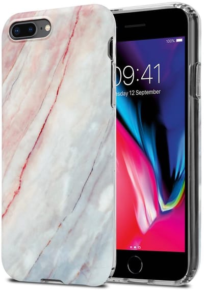 Cadorabo Hoesje geschikt voor Apple iPhone 7 PLUS / 7S PLUS / 8 PLUS in Roze Wit Marmer No. 21 - Beschermhoes gemaakt van TPU siliconen Case Cover met mozaïek motief