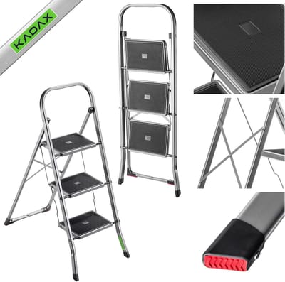 Inklapbare 3-traps Stalen Vouwladder met Antislip Treden en Leuning – Draagvermogen tot 150 kg