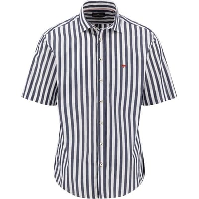 Fynch-Hatton Overhemd Short Sleeve Striped Cotton Marine / male