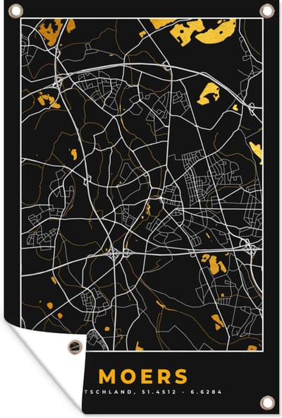 Muurdecoratie Moers - Plattegrond - Kaart - Stadskaart - Goud - Duitsland - 120x180 cm - Tuinposter - Tuindoek