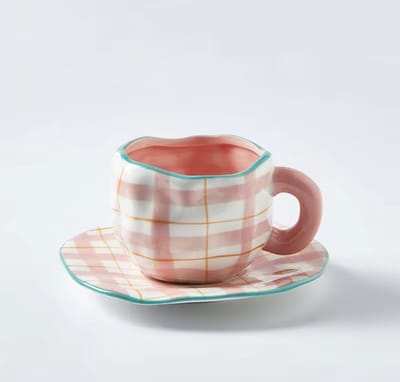 Exclusieve Handgemaakte Keramiek Kop-en-Schotel Set - 280ml - Uniek, Artistiek & Perfect Cadeau