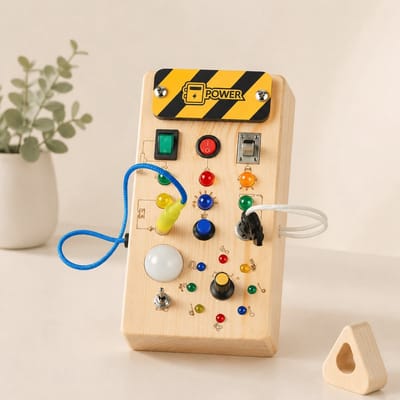 TEKROA® Montessori Busy Board met LED Lichtjes - Houten Activiteitenbord - Educatief Speelgoed 3 Jaar - Sensorisch Reisspeelgoed voor Peuters - Motoriek Speelgoed