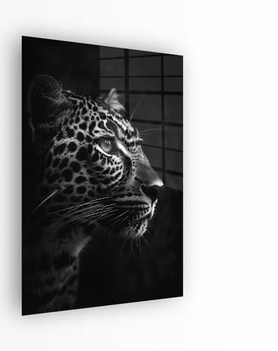 Indoorart - Glasschilderij Kijkende Luipaard 40x60 CM - Afbeelding op plexiglas - Inclusief montagemateriaal