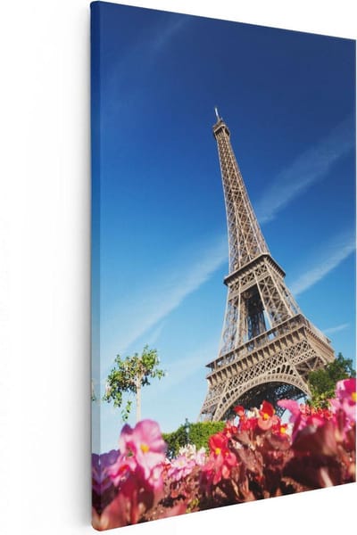 Artaza Canvas Schilderij Parijs - 20x30 cm - Klein - Wanddecoratie Eiffeltoren - Muurdecoratie Bloemen - Kamer Accessoires Frankrijk