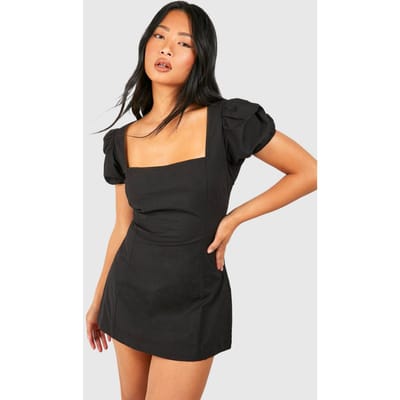 boohoo Dames Petite Puff Mouw Mini Jurk | Zwart | Maat: 38