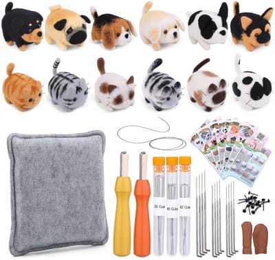 Ynkkvre - Naaldvilten Startset - DIY Vilt Kit - Beginner Felting Kit - Viltnaalden - Naaldvilten - Complete 12 Dieren Set - Premium Merinowol - Inclusief Ondergrond & Gereedschap - Ideaal Cadeau voor Beginners