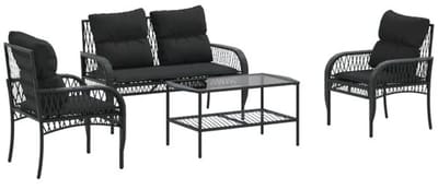 Balkonset 4 personen - Tuinset - Bistroset - Zwart- Weerbestendig - 4 delig - 4 stoelen - 4 personen - Staal