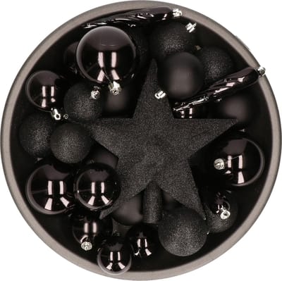 Decoris kunststof kerstballen mix - 33 stuks - 5, 6 en 8 cm - Onbreekbare plastic kerstballen - Zwart