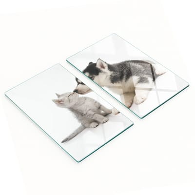 Multifunctionele decoratieve snijplanken van gehard staal voor de keuken, met afbeeldingen van een hond en een kat, 2x30x52 cm