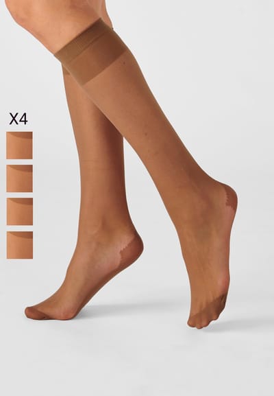 Damart - Set van 4 paar kniekousen in mousse 20D. - Dames - Beige - 38/39