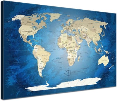 Wereldkaart Kurkbord - Kaart Prikbord - Reizen Plannen - Met Kurk Achterwand - 120 x 80 cm - Blauw Oceaan