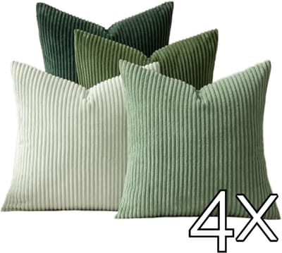 Forest Harmony Kussenhoes Mix | 4 Stuks | Ribstof | 45x45 | Groen Tinten | Kussenhoezen Set 4 Stuks Ribstof – Sierkussenhoezen – Corduroy Kussenslopen – Decoratieve Kussens Bank / Slaapkamer