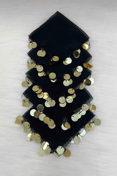 DFA Traditionele Dansdoekjes / Halay Mendili met Goudkleurige Muntjes - Henna Feest Accessoires - ZWART- 10 Stuks