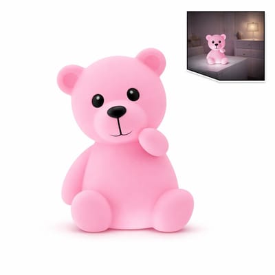 LED Nachtlampje Beer – Kinder Nachtlampje – Tafellampje Baby Kamer – Roze – 6 x 6 x 12 cm – Inclusief LR44 Batterijen