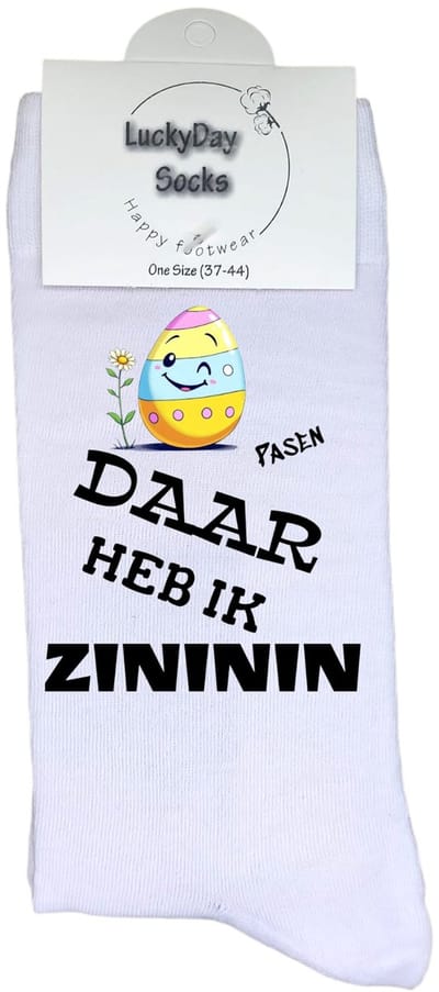 LuckyDay Socks - Paasei - Zininin - Grappige sokken - Paas sokken - Verjaardag cadeau - Paas cadeau - Leuke sokken voor hem haar - Pasen - Paashaas - Vrolijke sokken - Grappige cadeau - Foute sokken - Liefste oma opa vader moeder - Socks maken Happy