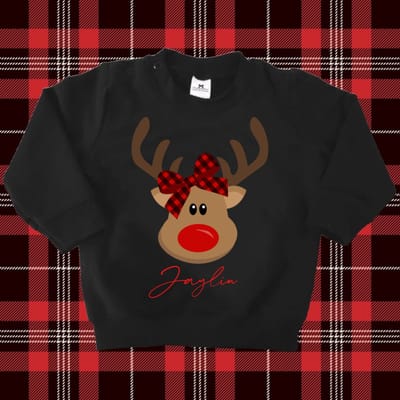 Foute Kersttrui-Sweater meisje met naam-Rudolf met strikje-Kerst Cadeautje-Maat 56