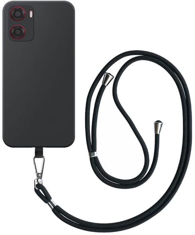 Geschikt voor Motorola Moto G05 / E15 Telefoonhoesje met Afneembaar Zwart Koord - Flexible Back Cover Case Siliconen TPU with Black Lanyard - Zwart - Smartphonica geschikt voor Motorola Moto G05