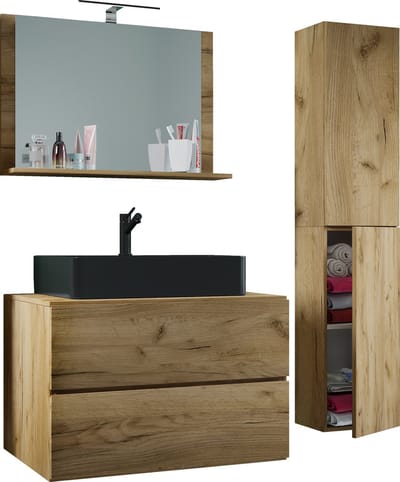 4-delig badmeubel Wastafel Badkamermeubelset Wastafel Lendas-BL Breedte 80 cm Lade