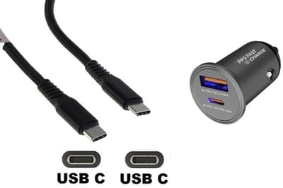 45W auto snellader met 2 poorten + 1,2m sterke USB C naar C kabel. Universele PD PPS lader. Autolader adapter past op Samsung Galaxy S8, S9, A07, A17, F36, M36, F56, Tab Active 5 Pro, Tab S9, S9 FE, Tab S10 Lite, S10+, S10 FE+, S10 Ultra