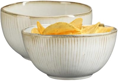 Mica Decorations Serveer/chips schaaltje Nusa - 2x - creme - 12 x 7 cm - keramiek - kommetjes