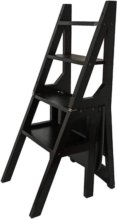 Opvouwbare Opstapkruk - Houten Ladderstoel - Veilig Hoge Plekken - Multifunctioneel Zitten Klimmen - 90 Centimeter Hoog - Zwart