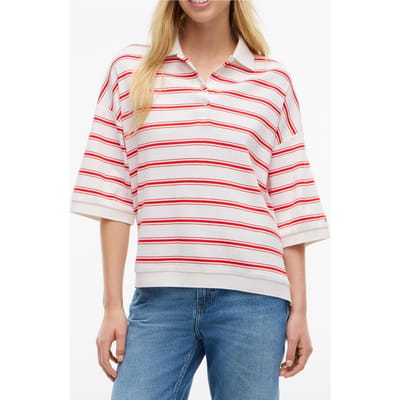 Tommy Hilfiger Oversized Fit Stripe Polo Shirt Multi Ecru/fire Red Größe: XS | Poloshirts Outlet | Damen | Rot