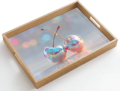 Dienblad hout 50x35 cm - Schootdienblad - Kersen - Glanzend - Regenboogkleur - Borrelplank rechthoek - Plateau dienbladen