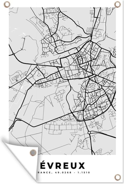 Muurdecoratie Stadskaart – Frankrijk – Kaart – Évreux – Plattegrond - 120x180 cm - Tuinposter - Tuindoek