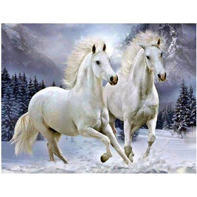 Diamant Borduurwerk Winter Diamant Schilderij Twee Paarden Volledige Ronde Afbeelding van Strass Steentjes Huisdecoratie 20X30CM gray