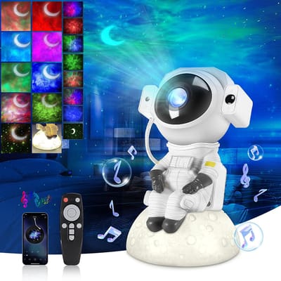Rosnek Astronaut Sterren Projector met Bluetooth Speaker - Galaxy Projector & Maan Nachtlampje - Muziek Sterrenhemel Kinderkamer - Incl. Afstandsbediening - Projecteur Ciel Étoilé Audio