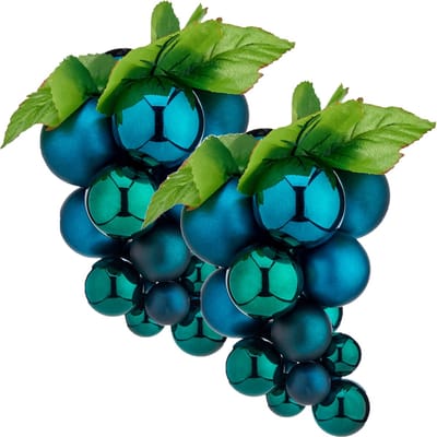 Krist+ Kerstornament druiventros - 2x stuks - blauw - 20 cm - kunststof - kersthanger fruit - wijn thema - decoratie druiven