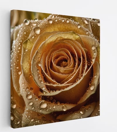 Saammp Canvas Schilderij - Gedetailleerde Roos - Goudkleurige - Abstract - 20x20 - Foto op canvas - Wanddecoratie - Muurdecoratie Woonkamer - Kantoor Decoratie