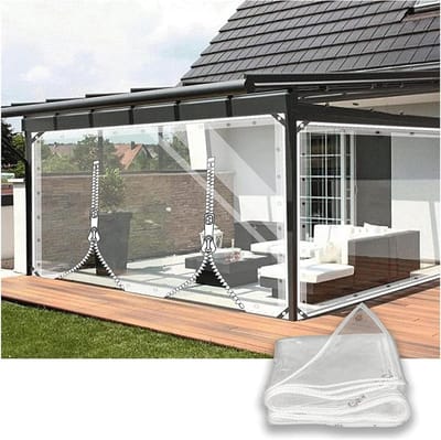 Waterdicht Dekzeil Gordijn - Transparante Tarp Zijpanelen - Terras Beschermen - Met Rits Deur - 350x250cm - Transparant